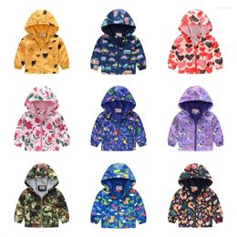 Jackets 1-7Years Boys Girls Hooded Zipper Windbreaker Spring Autumn Thin Child Coat Fashion Print Long Sleeve Hoodies