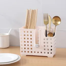 Kitchen Storage Plastic Wall Mount Chopsticks Cage Punch-free Draining Chopstick Drying Rack Hollow Spoon Fork Holder For