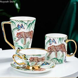 Mugs Home Decor Jungle Animals Coffee Mug Large Capacity 500ML Water Cup Golden Handle Small Saucer Afternoon Tea Tableware