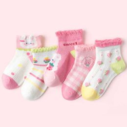 Kids Socks 5 pairs/batch of childrens cotton socks girls boys teenagers children cute cartoon fashion soft web summer 1-12 year old new socks d240513