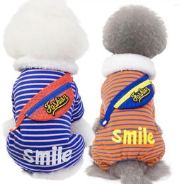 Dog Apparel Pet Costume Striped Jumpsuit Teddy Four Legged Cotton Padded Clothes Poodle Messenger Bag Clothing For Small