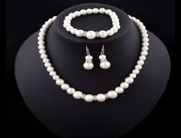 promotion Bride Jewellery of Creative imitation Pearl Necklace Bracelet Earrings 3 piece costume wedding jewerly Set4670458