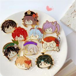 Brooches Genshin Impact Game Metal Brooch Klee Keqing Venti Xiao Mona Diluc Jean Badge Anime Enamel Pins Accessories For Women