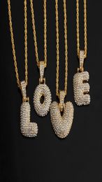 26 Bubble Letters Pendant Necklaces 18k Yellow Gold Filled Cubic Zirconia Hip Hop Jewelry ice out For Men Women Gift2782309