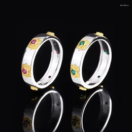 Cluster Rings Gorgeous Lab Created Ruby Emerald 925 Silver Original Certified For Men Women Vintage Jewellery Birthday Gift