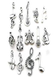 100pcs Mixed Charms Musical Guitar Note Piano French Horn Saxophone Antique Silver Pendant for Making Cute Earrings Pendants Neckl5208740