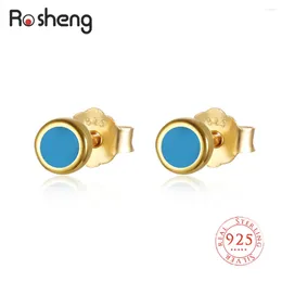 Stud Earrings 925 Sterling Silver Small 3mm Circle Blue Epoxy For Women Men Stack-able Fine Jewellery Accessories