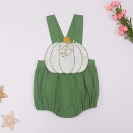 Clothing Sets Summer Baby Boy Clothe Style Green Bubble Cotton Sleeveless Design Boutique Sweet Ropmer With Pumpkin Applique Children 0-3m