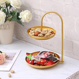 Decorative Figurines Nordic Light Luxury Iron Art Double Layer Fruit Plate Snack Tray Home Living Room Front Desk Decoration Candy Store