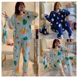 Home Clothing Women's Four Seasons Two-Piece Pyjamas Set Long-Sleeved Cute Korean Version Of The Thin Section Wear Suit
