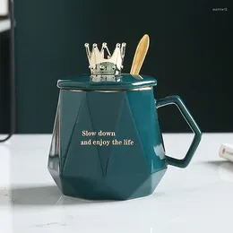 Mugs 420ml Crown Mug With Spoon Lid Coffee Cups Christmas Cup For Tea Original Ceramics & Pottery Travel