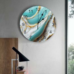 Wall Clocks Marble Texture Aqua Wall Clocks Silent Living Room Decoration Round Wall Clock Home Bedroom Kitchen Wall Decor Clocks