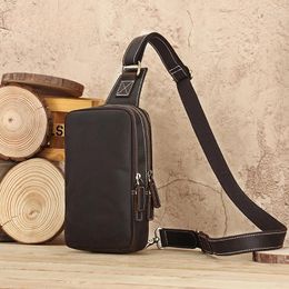 Waist Bags Men's Crazy Horse Skin Retro Crossbody Bag Multi Functional Casual Shoulder Genuine Leather Chest
