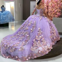 Luxury Off Shoulder Beads Quinceanera Dresses lavender lilac prom Ball Gown Sweet 16 Year Princess Dresses vestidos de 15 a os anos 177t