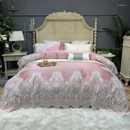 Bedding Sets Luxury Premium Soft Silky Egyptian Cotton Europe Princess Wedding Set Lace Duvet Cover Bedspread/Bed Sheet Pillowcases