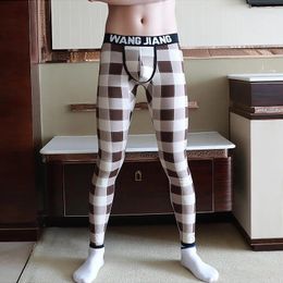 Men's Thermal Underwear Mens Warm Pants Fashion Cotton Lattice Long Johns Men Leggings