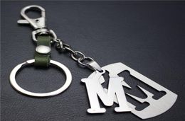 Capital Letter M Separable Stainless Steel Pendant Leather Keychains Charm Bag Hang Car Keyring 26 Letters Series Gift1877418