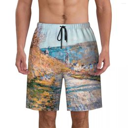 Men's Shorts Claude Monet Painting Art Print Swim Trunks Quick Dry Swimwear Beach Board The Road To Vetheuil Boardshorts