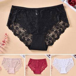Women's Panties Women Plus Size Mid-rise Briefs Cotton Crotch See-through Hollow Out Embroidery Lace Hip Lifting Thin