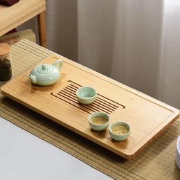 Tea Trays Office Living Room Home Table Kung-Fu Set Bamboo Tray Simple Drainage Drain Rectangular Sea