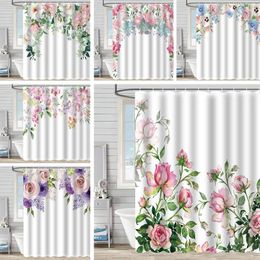 Shower Curtains 3D Rose Print Curtain Flowers Waterproof Polyester Bathtub Screen Floral Leaf Bathroom With 12 Hooks Home Decor