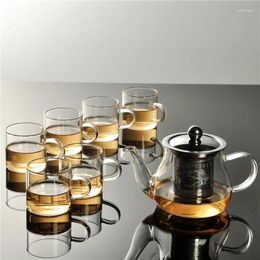 Teaware Sets 7 Pieces Heat-resistant Glass Teapot Set Stainless Steel Inner With Handmade Creative Small Tea Cup Office