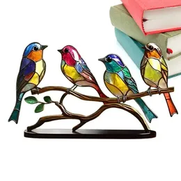 Party Decoration Aesthetic Tool For Desk Stained Bird Glass Window Hangings Hummingbird On Branch Acrylic Desktop Statue Home Decors