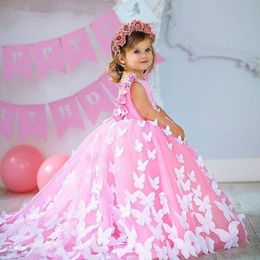 Cute Flower Girl Dresses Jewel Neck Appliqued Beaded Feather Girl Pageant Gown Cascading Ruffle Sweep Train Custom Made Birthday Gowns 256Y