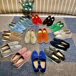 LP Summer Walk Charms Suede Loafers Moccasins Genuine leather Unisex Luxury Designers flats Fashion Dress Casual Slip on shoes factory footwear