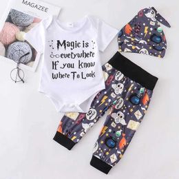 Clothing Sets Newborn baby boy clothing set 3-piece set little wizard top+pants+hat toddler baby boy and girl clothingL2405