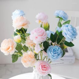 Decorative Flowers 3Head Silk Peony Artificial European Rose Home Decoration Accessories Floral Wedding Party Table Wall Decor Fake