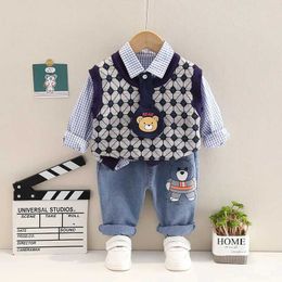 Clothing Sets Spring and Autumn Personalized Baby Boys Clothing 2 to 3 Years Cartoon Sleeveless Tank Top Jeans 3 Piece Childrens Set Boys SetL2405