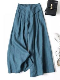 Women's Pants Yeezzi Women Simple Ramie Cotton Wide-Leg 2024 Spring Summer Loose Solid Colour Elastic Waist M-3Xl Trousers Bottoms