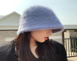 Beanie Hat winter womens fashion Solid Colour rabbit fur bucket cap fishermans retro knitted wool basin 2104219011810