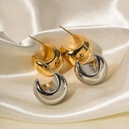 Hoop Earrings Style 18K Gold Plated Stainless Steel C- Shaped Chunky For Women Hypoallergenic Waterproof Jewellery