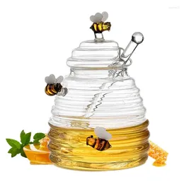 Storage Bottles Glass Honey Container With Dipper Transparent Pot Lid High Capacity Gift For Family Friends