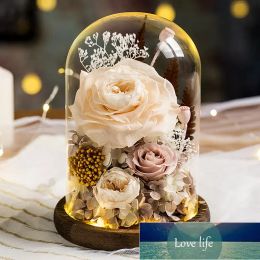 All-match Eternal Flower Handmade Preserved Real Rose Glass Cover Holder Immortal Flowers Valentines Day Birthday Gifts Wedding Supplies