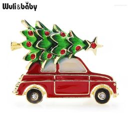 Brooches Wuli&baby 2024 Year Enamel Car Christmas Tree Brooch Pins Women Fashion Jewellery Gift Trendy