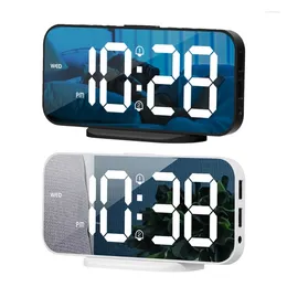 Wall Clocks Mirrored Digital Alarm Clock 12/24 Hour USB Rechargeable LED For Bedroom