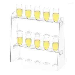 Kitchen Storage Champagne Stand Holder 2 Layer Acrylic Transparent Glass Detachable Decorative Display Shelves 10 Slots Easy Assembly