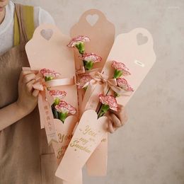 Gift Wrap 1Pcs Portable Single Flower Boxes Kraft Paper Gold Stamping Heart Arrangement Box Flowers Handbag Wedding Decor