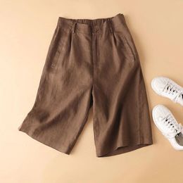 Women's Shorts Cotton Linen Women Suit Summer Spring High Waist Straight Wide Leg A Line Work Casual Short Pants