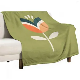 Blankets Retro Tulip - Orange And Olive Green Throw Blanket Giant Sofa Single Hairys Soft Plaid