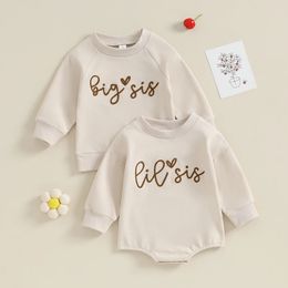 20230815 Lioraitiin018M Sister Matching Romper Outfits Letter Print Long Sleeve Round Neck Sweatshirt Toddler Fall Clothes 240507