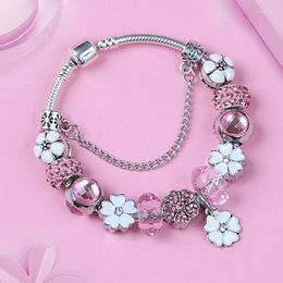 Charm Bracelets Euroean & American Trendy White Pink Enamel Bracelet Diy Crystal Bead Women Fashion Birthday Gift