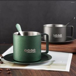 Mugs American Style Coffee Cup Set Double Wall 304 Stainless Steel Insulated Anti-scald Espresso With Spoon And Saucer Mug