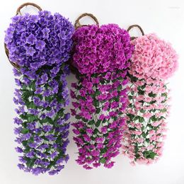 Decorative Flowers Artificial Violet Hanging Basket Vines Silk Flower Fake Plants Decorations For Home Garden Outdoor Wedding Party Decor