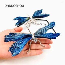 Decorative Figurines Natural Crystal Electroplated Black Tourmaline Kyanite Dragonfly Wings Aura Quartz Ornaments For Collection Home Decor