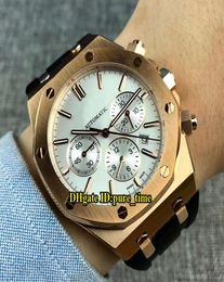 New 45mm Royal Date Automatic White Dial Mens Watch Rose Gold Case Blue Rubber Strap Original Buckle Gents Watches PureTime4125329