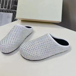 Thick Sole Crystal Half Slippers Women Luxury Bling Rhinestone Mules Shoes Woman Round Toe Comfort Flat Slides Woman